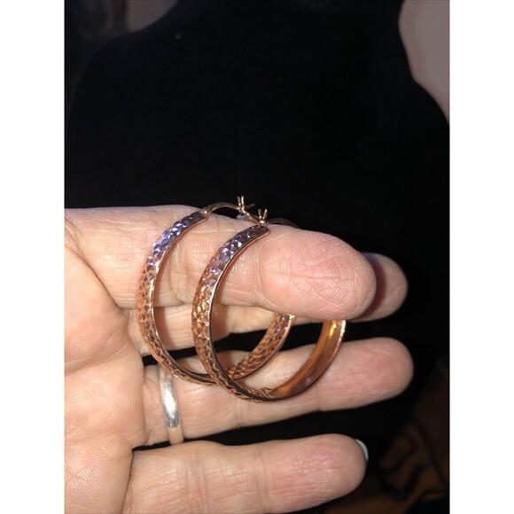 Milor Italy Bronze Round Hammered Hoop Post Earrings 1.5"Lever back - Picture 4 of 5